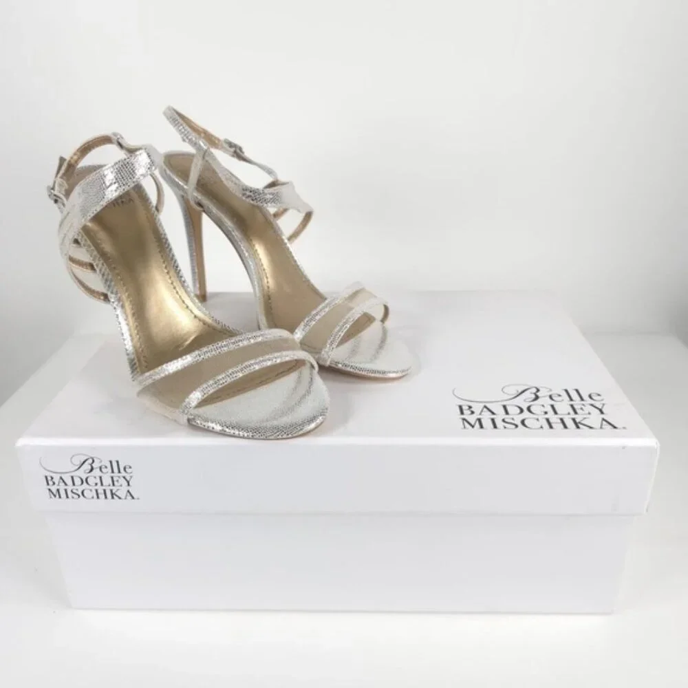 NWB BELLE BADGLEY MISCHKA NOVA SILMET‎ Heel Sandals Stunning Silver NB1140 Sz 6
